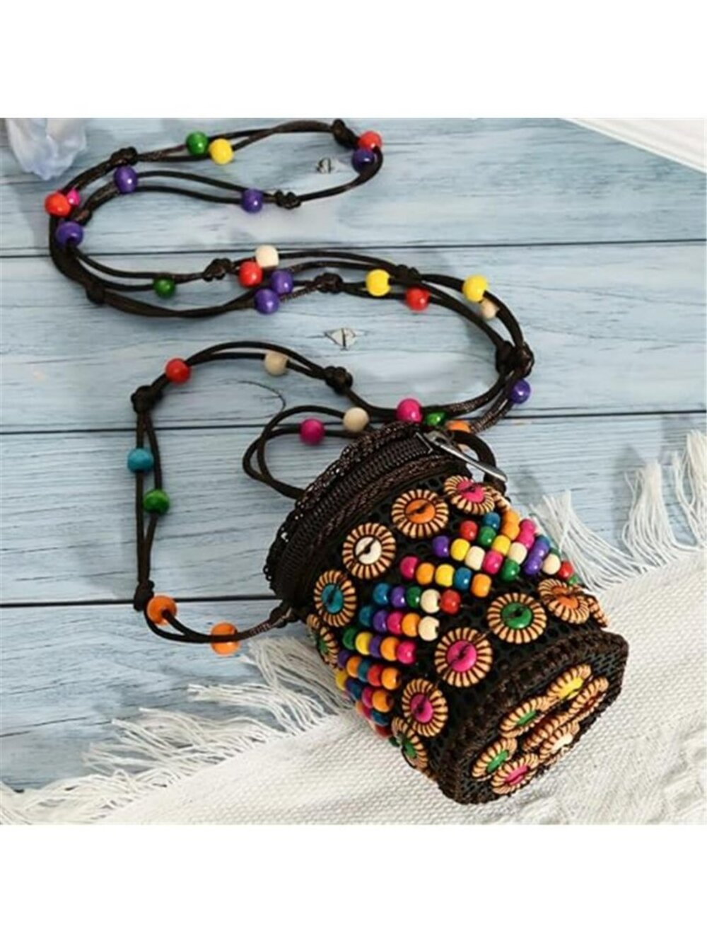 novelty boho beaded purses for women, cute western crossbody woven bag cell